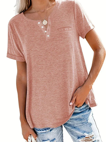 Plus Size 1XL-5XL Women's Spring and Summer New Style Loose Tops Ladies Casual V-neck Short Sleeve Pocket T-shirt
