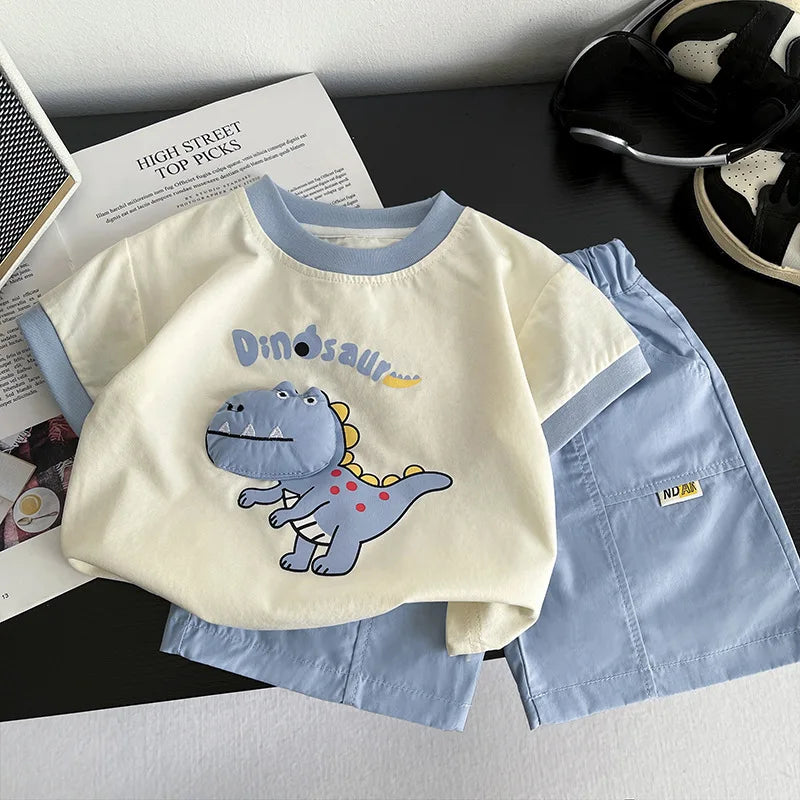 New Baby Summer Clothes Kids Cute Cartoon Suits Boys 3D Dinosaur Tshirt Shorts 2Pcs Sets Chidren Girls Fashion Clothing Outfits