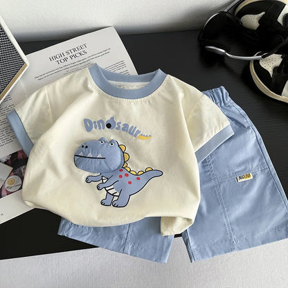 New Baby Summer Clothes Kids Cute Cartoon Suits Boys 3D Dinosaur Tshirt Shorts 2Pcs Sets Chidren Girls Fashion Clothing Outfits