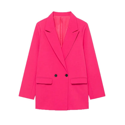 Women's Double-Breasted Solid Color Blazer Coat Long Sleeve Office Wear for Spring Autumn Winter Old Money Style