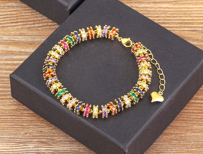 Fashion Gold Plated Chain Bead Bracelet for Women Colorful Crystal Zircon Heart Shape Charm Wedding Party Jewelry Gifts