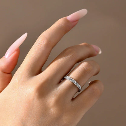 925 Sterling Silver Band Eternity Moissanite Ring Geometric Angular For Women 18kGold Plated Luxury Anniversary Jewelry