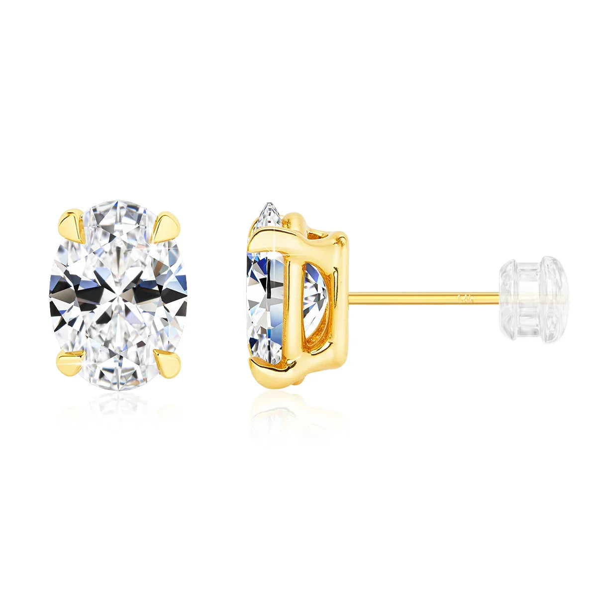 Classic 14K Gold Oval Cut Moissanite Diamond Stud Earrings for Women 0.5ct 1ct 2ct Elegant Bride Wedding & Engagement Jewelry