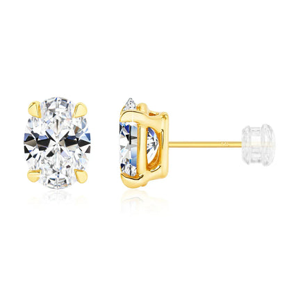 Classic 14K Gold Oval Cut Moissanite Diamond Stud Earrings for Women 0.5ct 1ct 2ct Elegant Bride Wedding & Engagement Jewelry