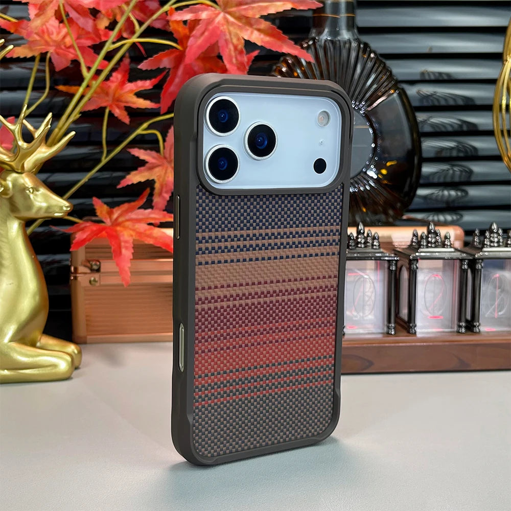 Real Carbon Fiber Kevlar Material Phone Case With Magnetic Wireless Charging Compatible With iPhone 16 Pro 16 pro max