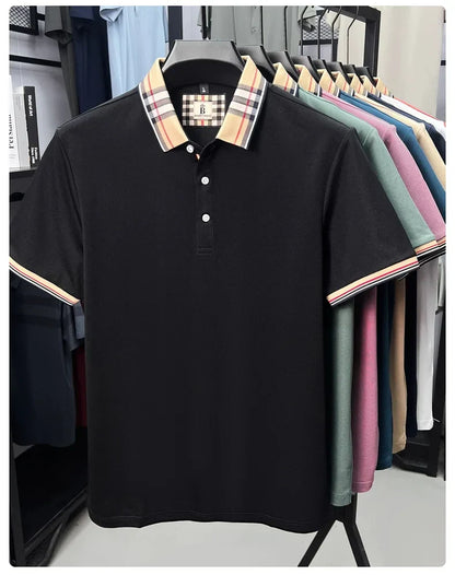 Luxury brand short sleeve polo shirt men fashionable simple solid color summer mercerized cotton breathable casual lapel T shirt