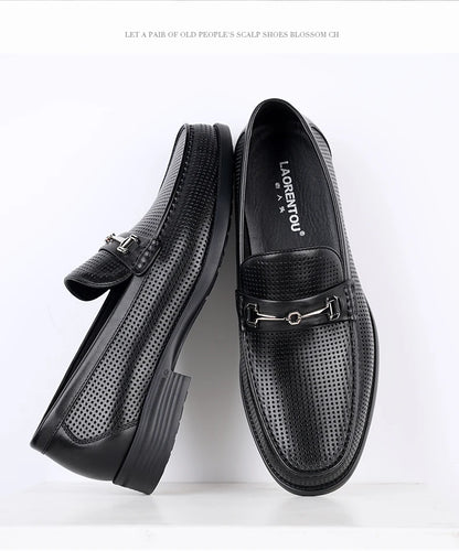 Men's bean shoes, genuine leather hollow out breathable business casual dad leather sandals, soft soled loafers10790DW