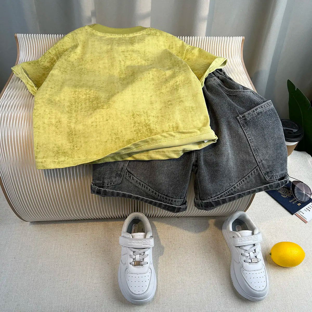 Korean Children's Summer Clothes Kids Set Outfits Boys 2026 Handsome Sleeveless&Short Sleeved T-shirt Denim Shorts 2-piece Set