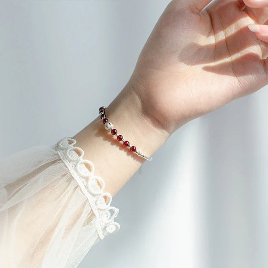 Bracelet en argent sterling 925 avec petites boules de grenat naturel pour femmes, chaîne à maillons, style ethnique, bijoux fins originaux