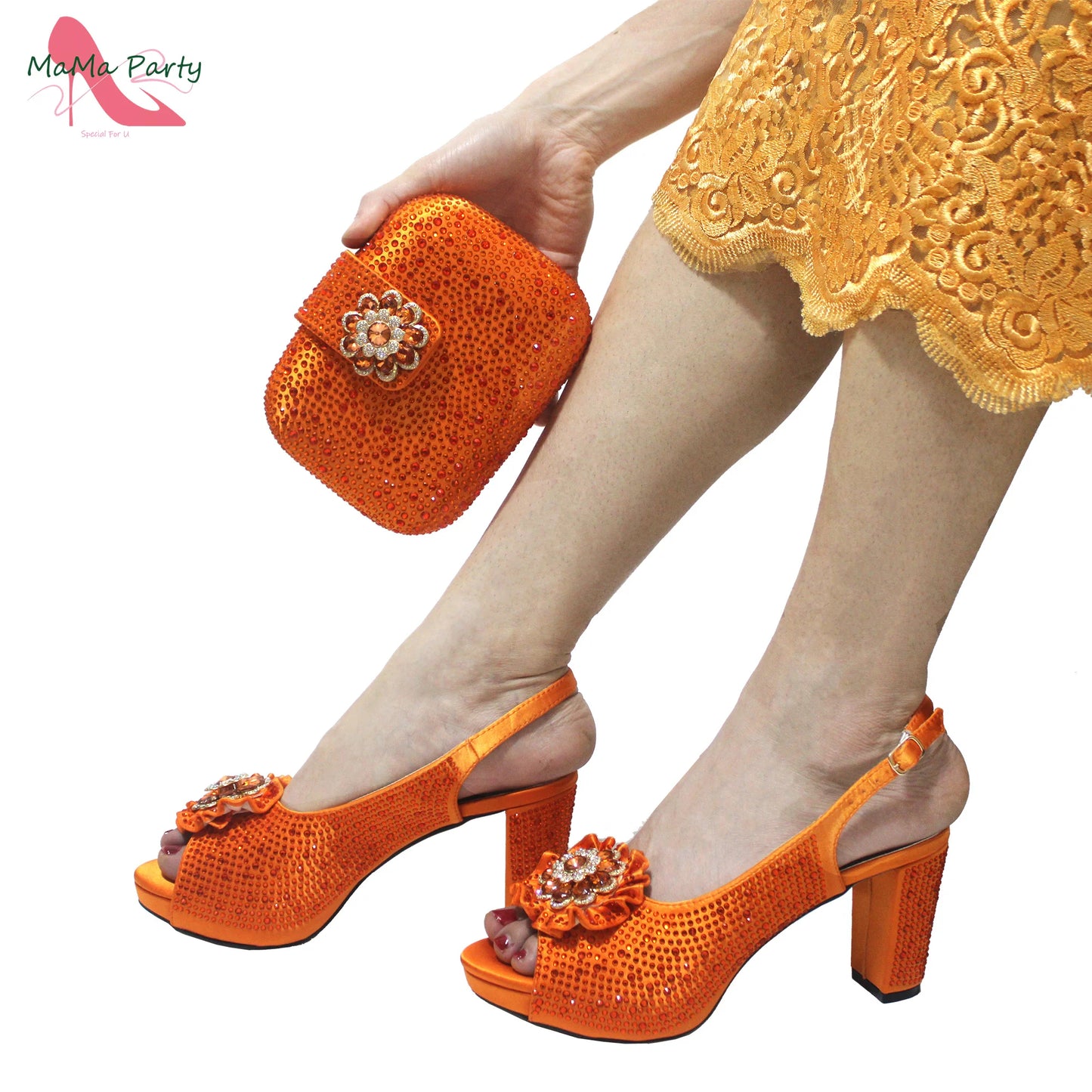 African Mature Women Shoes and Bag to Match in Teal Color Comfortable Heels with Platform for Garden Party