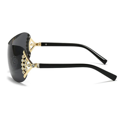 2025 New Ins Diamond Sunglasses Women One-piece Lenses Fan-shaped Sun Glasses Ladies Y2K Trendy Rimless Alloy Legs Punk UV400
