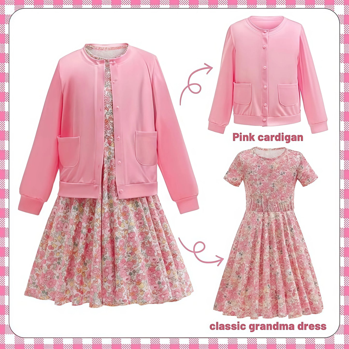 Baby Girl Celebrating 100th School Days Funny Cosplay Costumes Dress Granny Girl Cosplay Floral Old Lady Dress Up With Cane