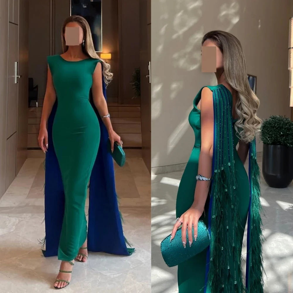 Customized Elegant Jewel Sheath Watteau Evening Dresses Rhinestone Tassel s Floor length فساتين للحفلات الراقصة vestidos para ev