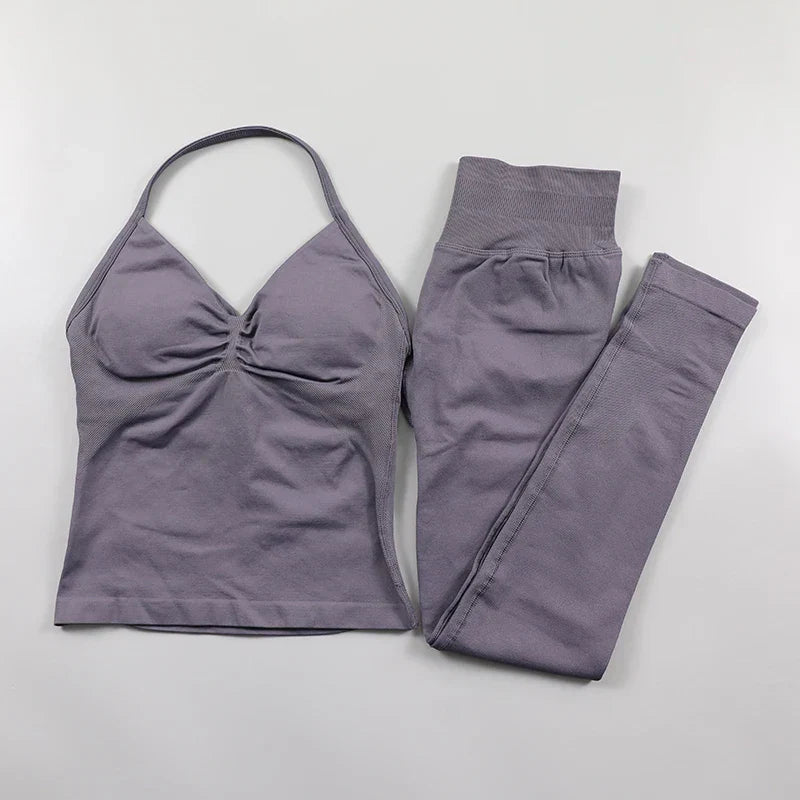 Yoga Longline Strappy Top Leggings Set Women's Backless Camisole Built-In bra Vest High-Waisted Hip Lift Gym Shorts Sports Set