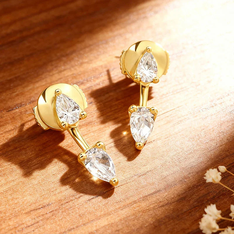 2 Stone Pear Cut Moissanite Stud Earrings for Women S925 Silver 2cttw All Lab Diamond Earring Pierced Ear Fine Jewelry Gift