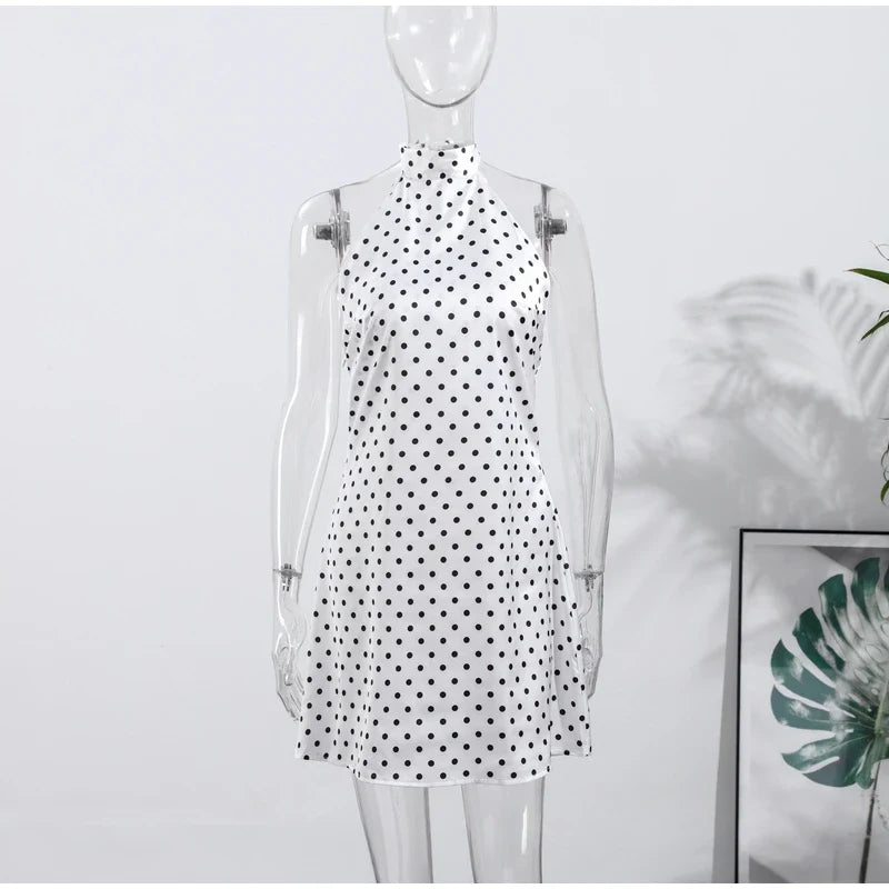 Fashion Lace Up Polka Dot Mini Dress Women Square Collar Short Sleeve Satin Party Dresses2026 Summer Lady Elegant Beach Robe New