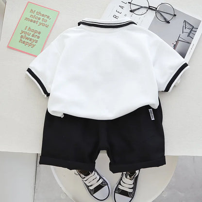 Summer New Children's Clothing Boys Simple Lapel POLO Short-Sleeved Set Boys Baby Shorts Casual Two-Piece Set