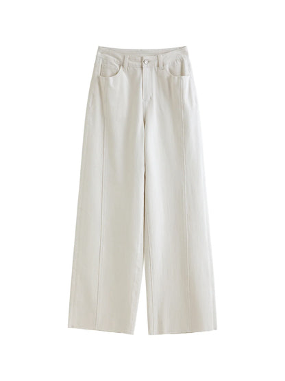 Patchwork Design Straight Ankle-length Jeans Frayed Edges Women's Spring 2026 New Arrivals Commuting Basics