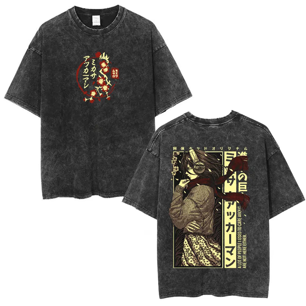 Anime Attack on Titan Washed T-Shirt Ackerman Mikasa Eren Jaeger Cherry Blossom Graphics Logo T Shirt Men Women Cotton T Shirts