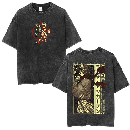 Anime Attack on Titan Washed T-Shirt Ackerman Mikasa Eren Jaeger Cherry Blossom Graphics Logo T Shirt Men Women Cotton T Shirts