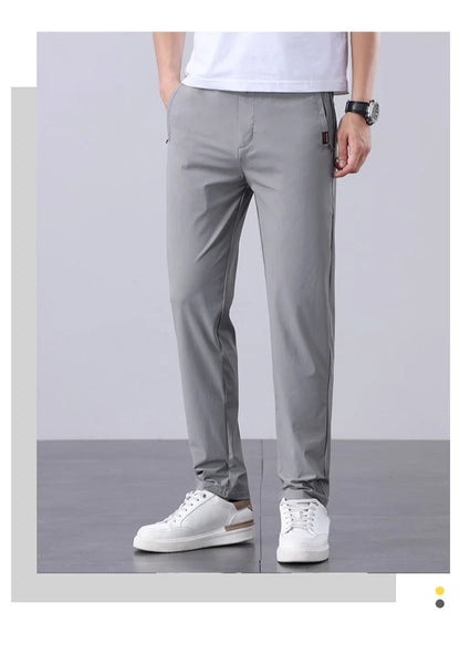Summer New Men's Ice Silk Pants Korean Y2K All Match Elastic Sweatpants Office Business Casual Fashion Straight Suit Trousers