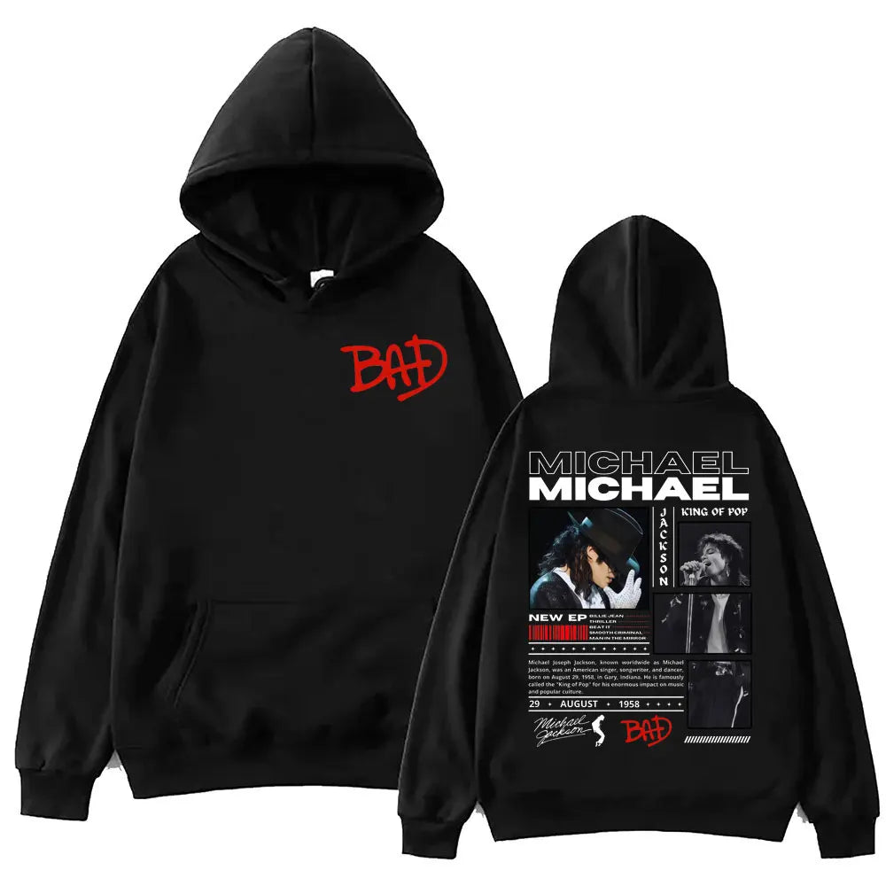 90's Rock Singer Michael Jackson Merch Hoodies Fashion Vintage Hooded Sweatshirts Men Women Casual Loose Pullovers Streetwear