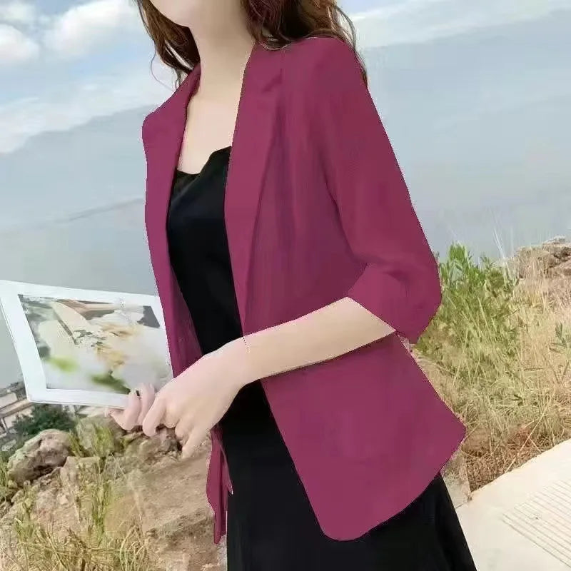 Linen Small Blazer For Women, Thin  Summer Suit, Korean Version, Sun Protection, Casual British Style, White And Black