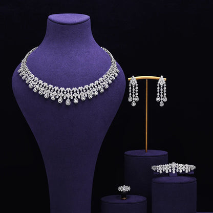 Bridal Zirconia Full Jewelry Set for Ladies Party Luxury Dubai Nigeria CZ Crystal Wedding Necklace Set