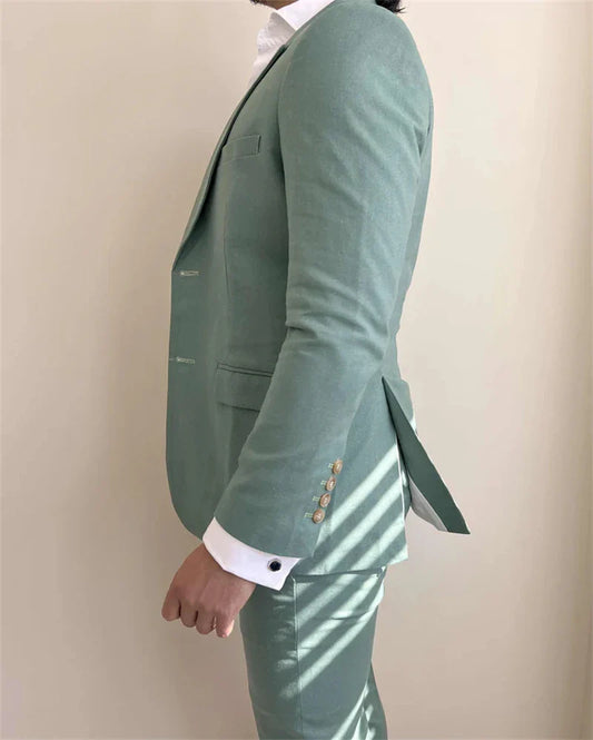 Sage Linen Men Suits for Wedding Summer Party 3 Pieces Notched Lapel Casual Style Groom Tuxedo Custom Made Slim fit Suit