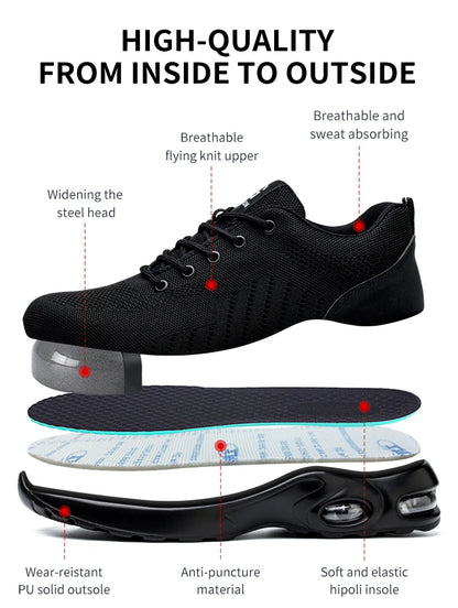 Safety Shoes for Men and Women, Breathable Work Sports Shoes, Steel Toe Shoes, Puncture Resistant Safety Protection Shoes