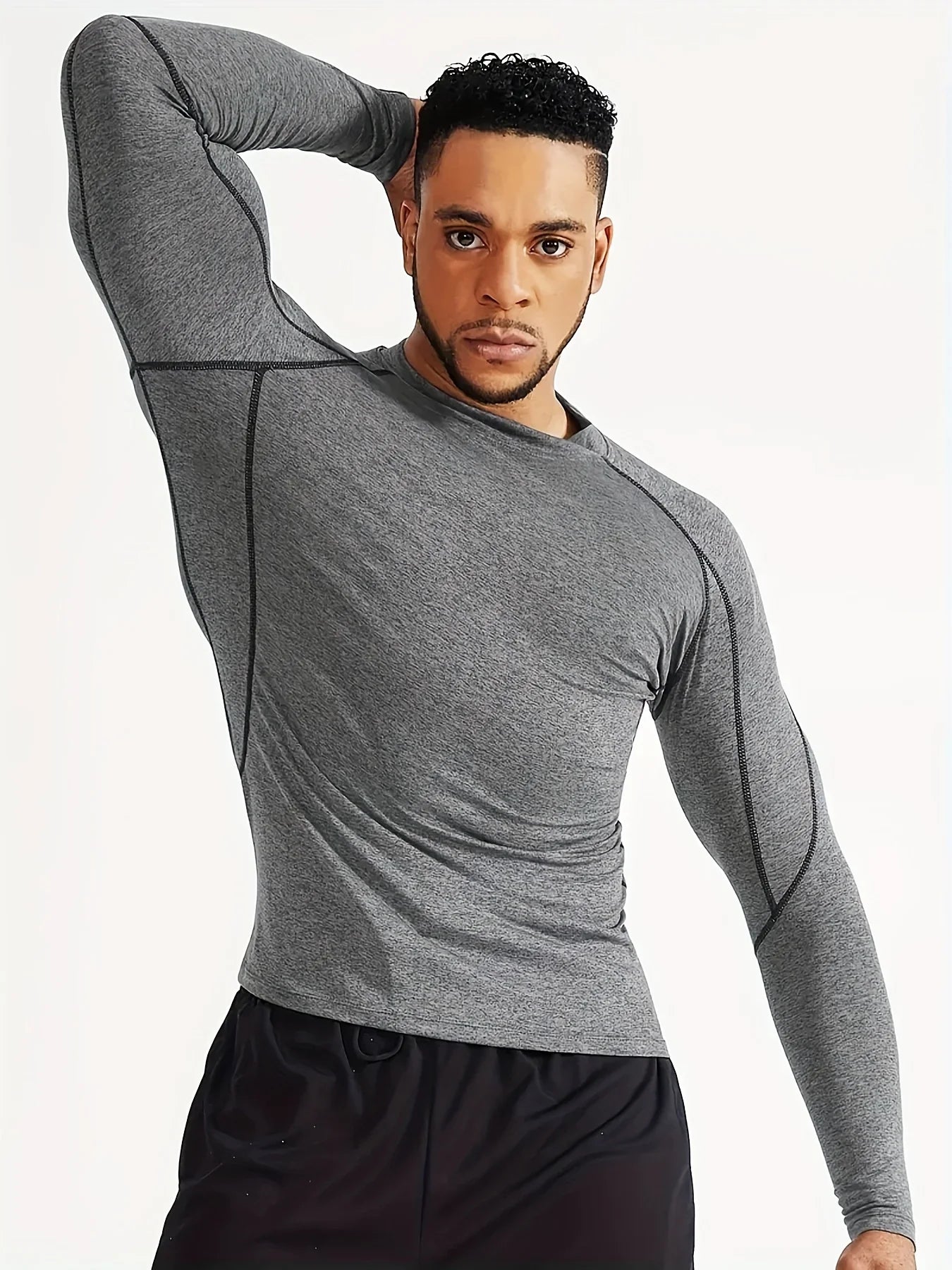 Fitness tight fitting men's long sleeved sports running basketball elastic base shirt with quick absorption and sweat wicking pr