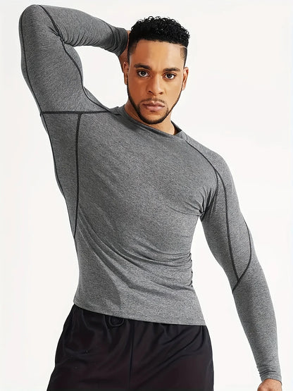 Fitness tight fitting men's long sleeved sports running basketball elastic base shirt with quick absorption and sweat wicking pr
