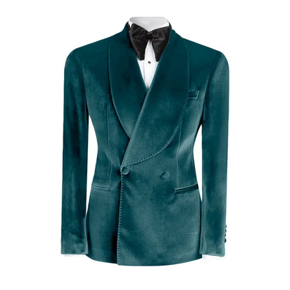 Vintage Velvet Wedding Tuxedos Jacket Double Breasted Men Blazers Suit Peaked Lapel Groom Wear Party Sport Coats Customized