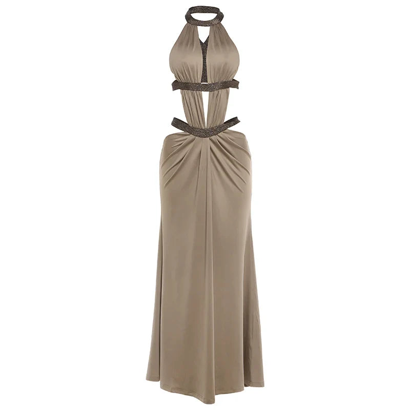 Elegant Backless Dress Women Y2K Patchwork Sparkle Bandage Irregular Sleeveless Sexy Beach Vacation Hottie Vestidos