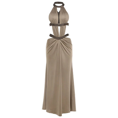 Elegant Backless Dress Women Y2K Patchwork Sparkle Bandage Irregular Sleeveless Sexy Beach Vacation Hottie Vestidos