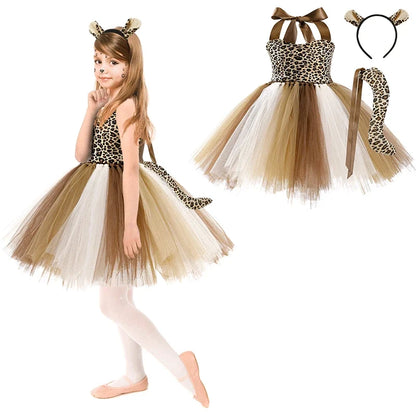 New Tutu Skirt Set Children's Clothing Animal Cos Elk Halloween Clothing Little Cat Mesh Girls' Dress School Performance Dress