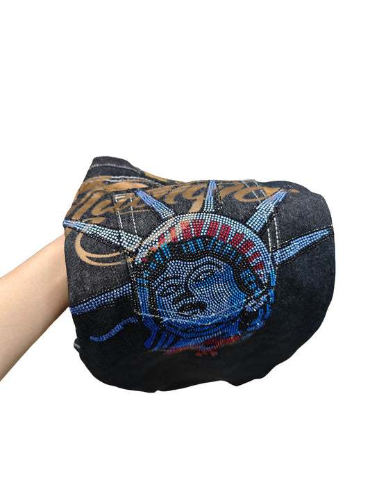 Retro 2000s Diamonds Jeans Y2k Statue of liberty Casual Denim Pants High Waist Straight Harajuku Wide Leg Jeans Women Clothing