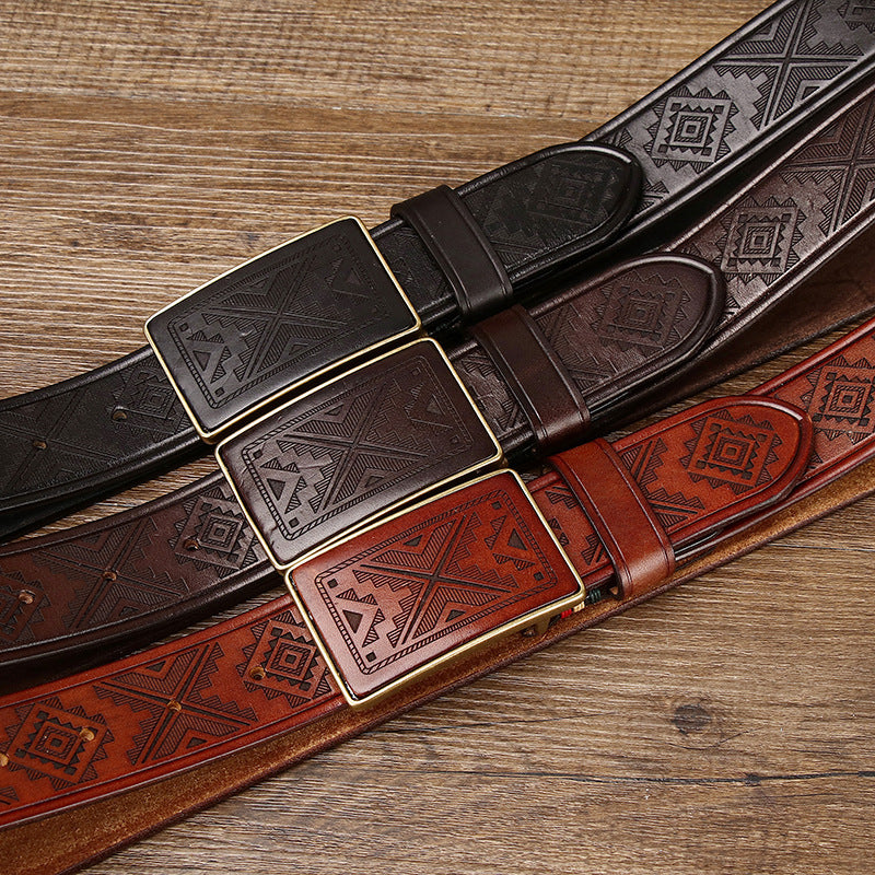 3.8CM Thick Cowhide Copper Smooth Buckle Genuine Leather Casual Jeans Cowboy Belt Men High Quality Luxury Male Strap Cintos