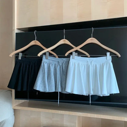 Summer Women Sports A Line Skirts for Women Summer High Waist Drawstring Solid Mini Skirts Female Sweet All Match Ballet Skirts