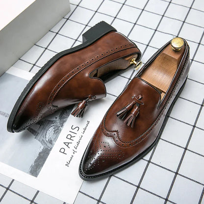 Dress Shoes Men Tassel Formal Leather Shoes Male Classic Social Casual Business Brogue Shoes Wedding Party Leather Loafers Male