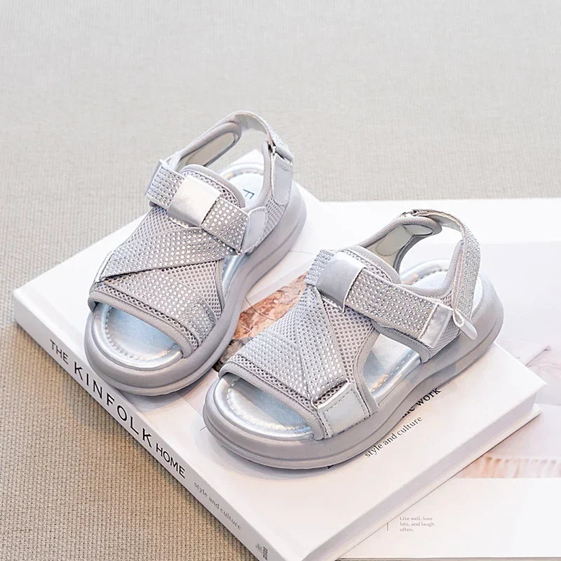 Summer Girls New Sandals Breathable Mesh Children's Causal School Sandals Simple Fashion Kids Beach Platform Sandals Open-toe