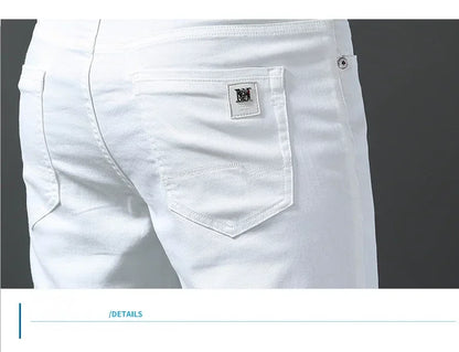 2026 Spring New Men Slim Jeans 98% Cotton White Stretch Straight Casual Fashion Pencil Pants High Quality Trousers Male Clothes