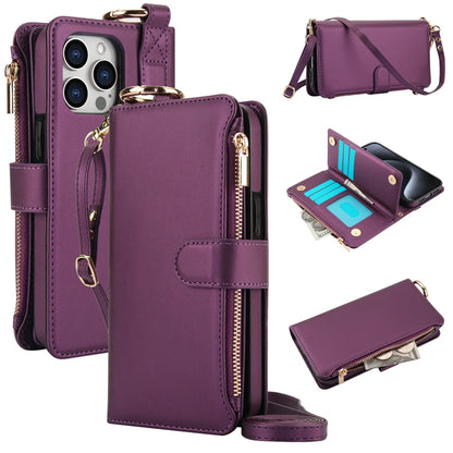 Multifunction Card Slots Holder Zipper Wallet Flip Phone Case for IPhone 15 14 13 12 11 Pro Max Plus XS XR X 15Pro Strap Cover