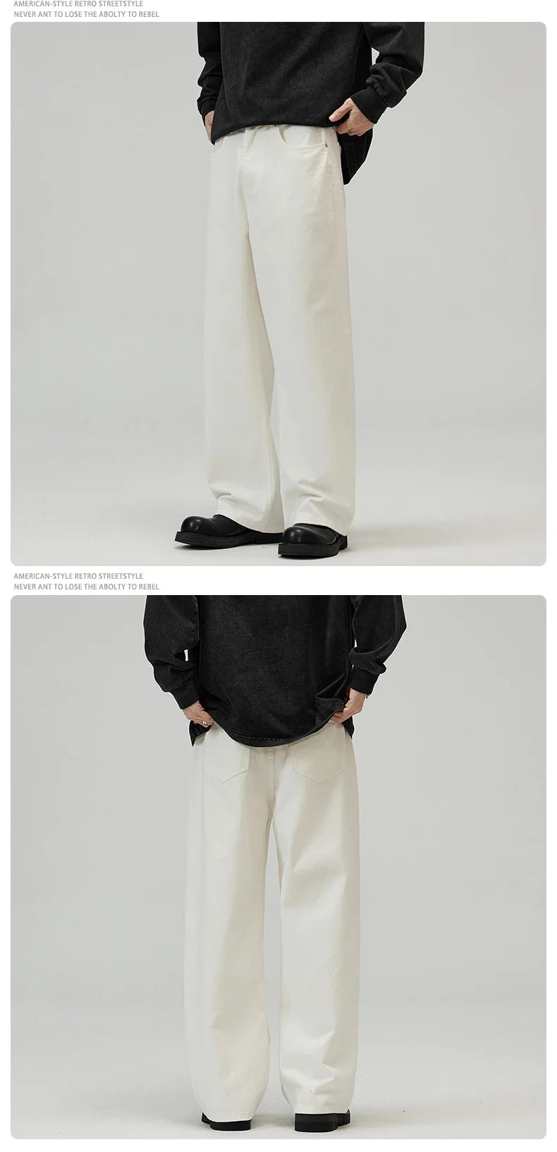 100％ Cotton Men's Baggy Straight Jeans Comfortable Soft Casual Pants Fashion Korean White Brown Denim Trousers Male Clothing