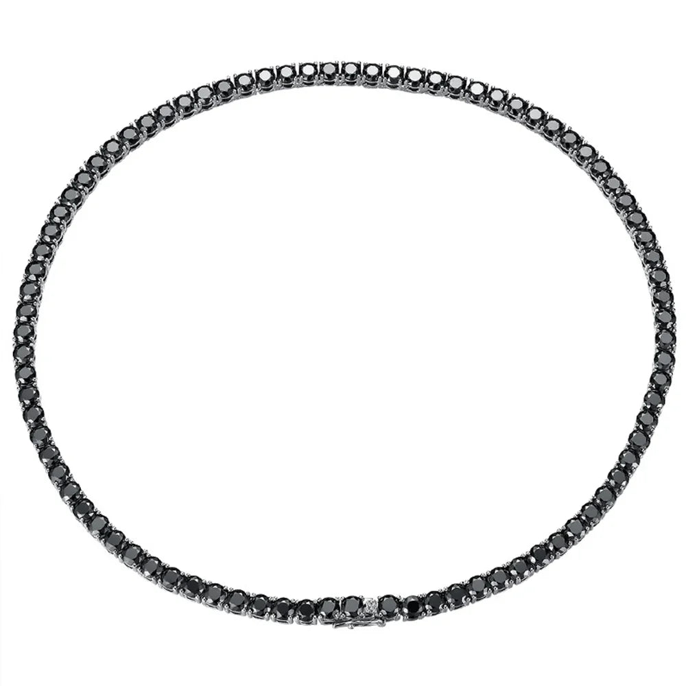 3/4/5/6.5mm Full Black Moissanite Tennis Necklace with GRA 925 Sterling Silver Lab Diamond Hiphop Necklace Jewelry for Men Women