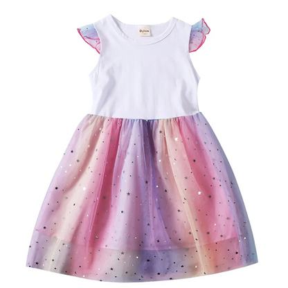 K-Pop Hunters Rumi Baby Girls Dress Children Cartoon Mesh Star Sequins Princess Dress Kids Flying Sleeve Skirt For Birthday Gift