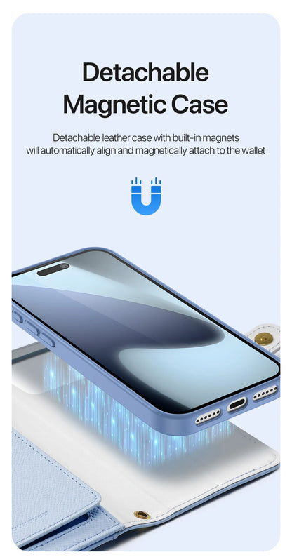2in1 Magnetic Detachable Wallet Folio Case for iPhone 17 Pro Max/17 Air/16plus 15Leather Cover with Card Slots & Clasp