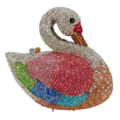 Swan Shaped Crystals Evening Bags New Women Sparkling Rhinestone Metal Clutch Luxury Bridal Purses Wedding Party Handbags