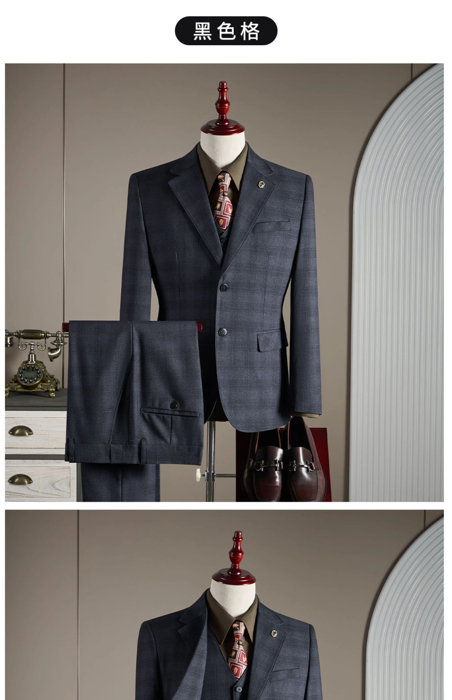 High-quality, Fashionable and Stylish Wedding Casual Checkered Suit Set, Men's Business Casual Suit Three-piece Set