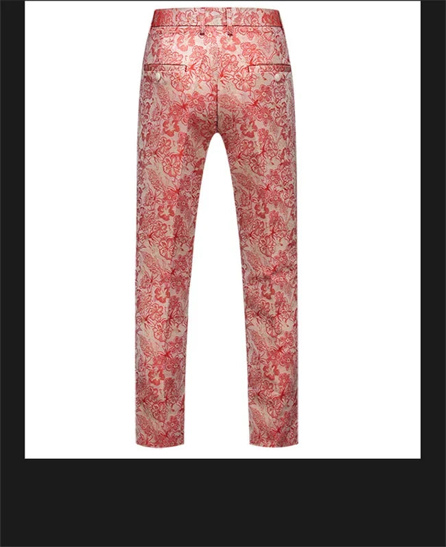 New Men Luxury Jacquard Suit Pants Fashion Wedding Party Groom Dress Trouser